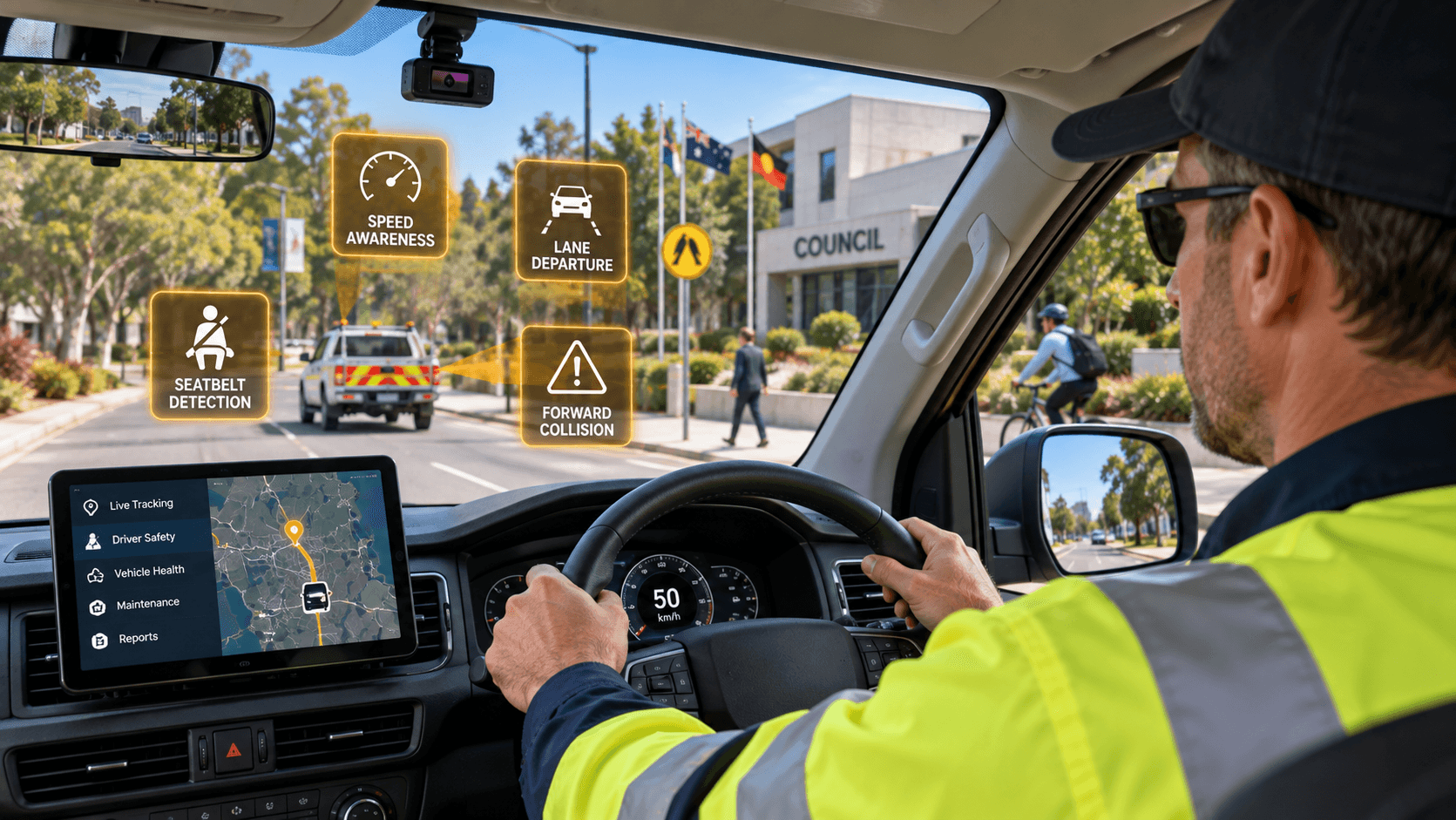 Utility service ute with AI dash camera technology