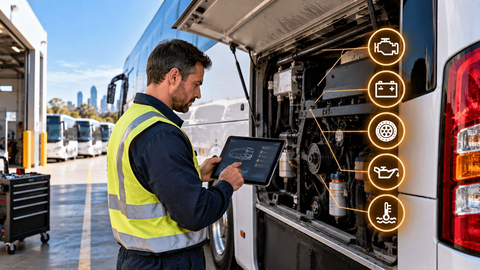 Passenger bus with connected vehicle health and maintenance information