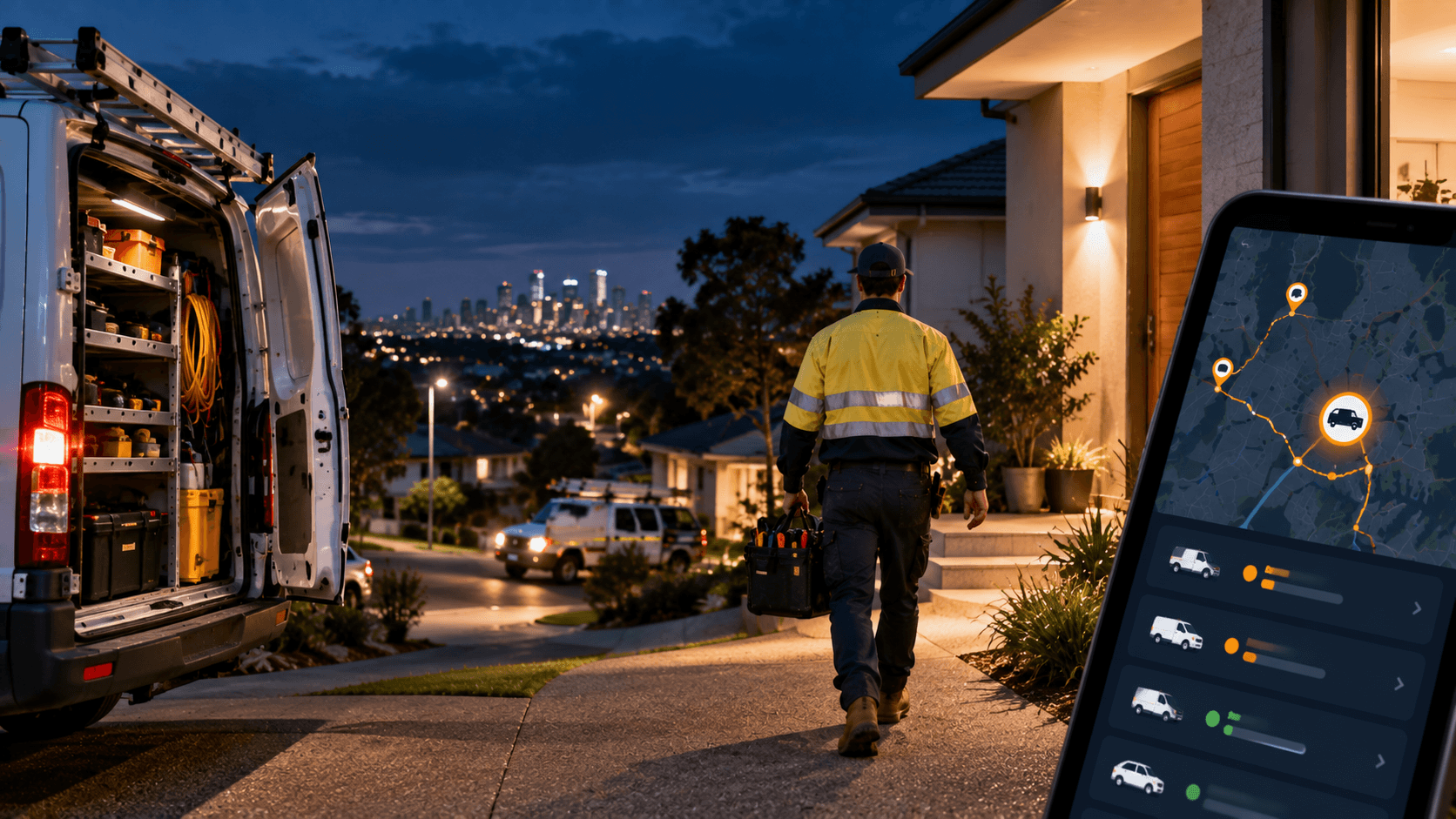 Trade service vehicle with after-hours location visibility