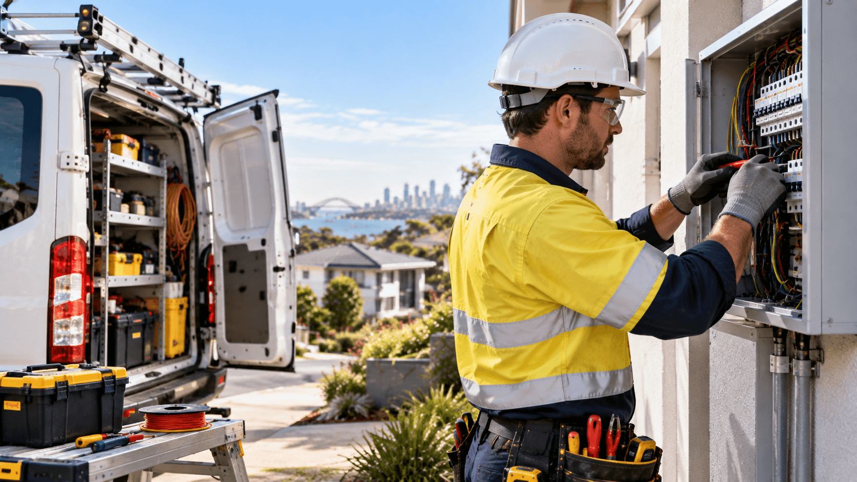 Electricians mobile field service vehicles and technicians